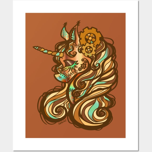 Steampunk Unicorn Wall Art by Jan Grackle